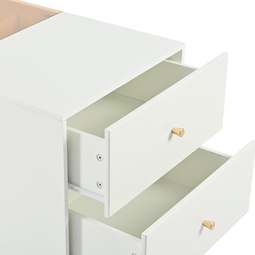 White Glass Top 6 Drawer Wooden Closet Storage Cabinet G422631