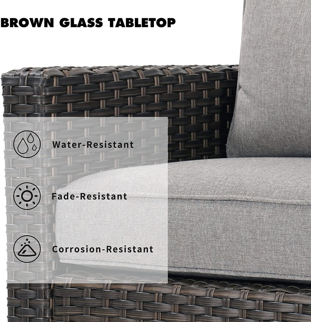 Patio Wicker Sectional Sofa with Thick Cushions and Steel Frame U899