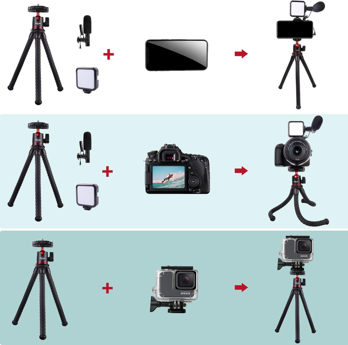 Smartphone Camera 2-in-1 Tripod Stand Microphone Light Kit P321