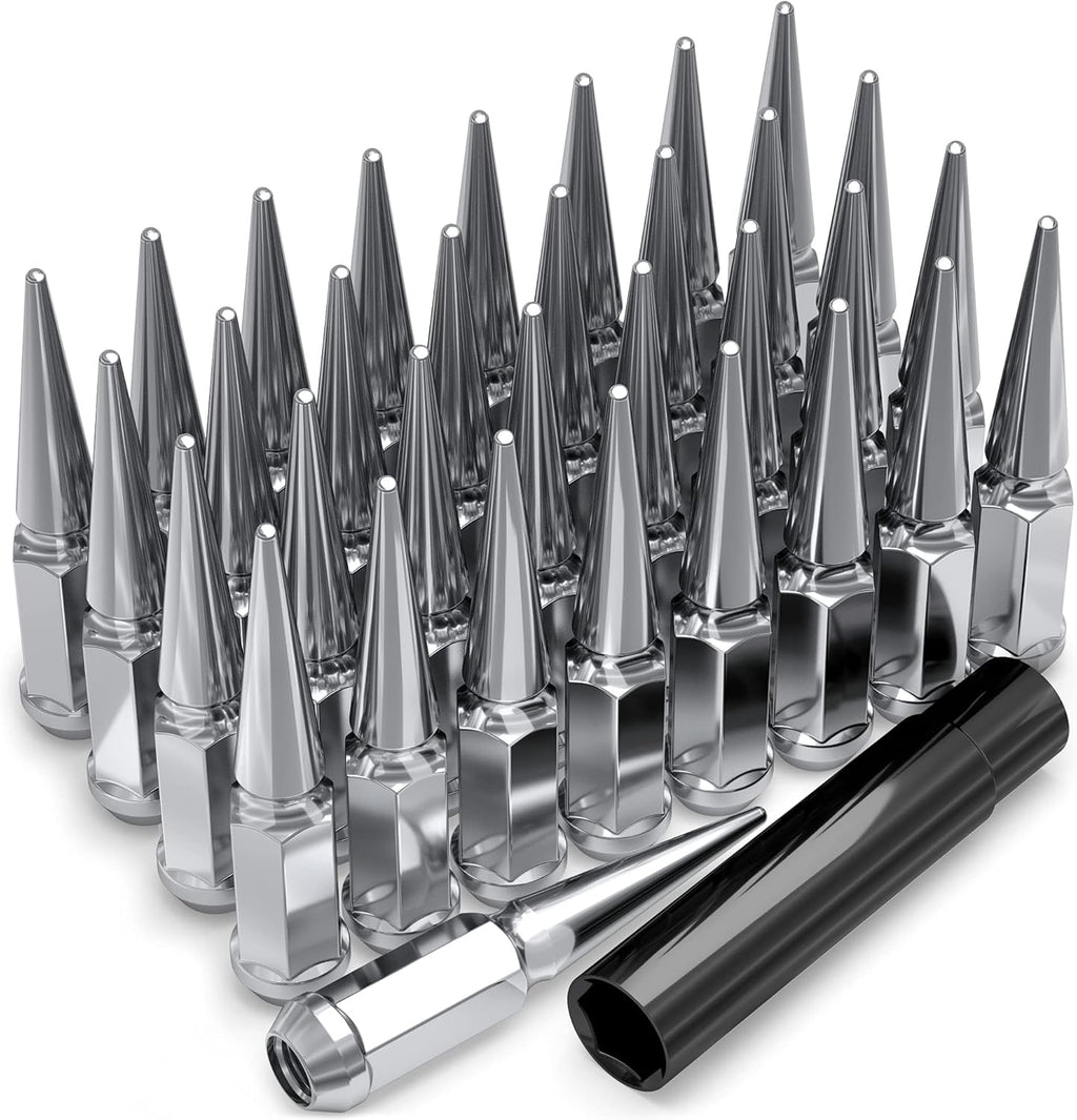 Chrome M14x2.00 1-Pc Hex Spike Lug Nut Set with Extra Spike Lug Nut, 33 Pack Z97615