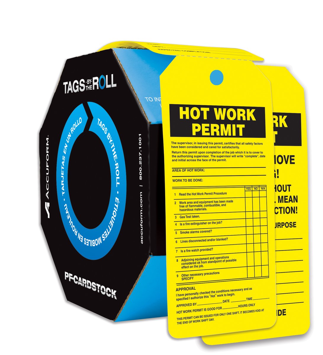 Inspection and Status Record Tags, "HOT Work Permit", 6.25" Length x 3" Width x 0.010" Thickness, PF-Cardstock, Black on Yellow (Pack of 100) Pack of 2 U208298