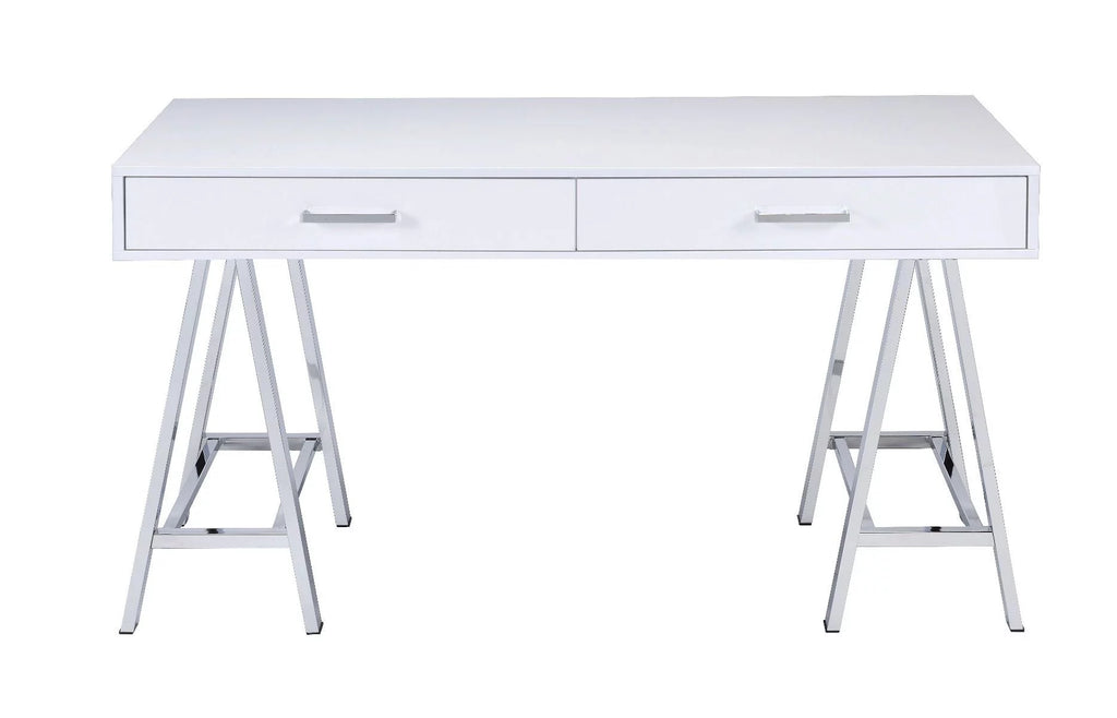 White High Gloss Chrome Writing Desk with USB Connectivity W8468