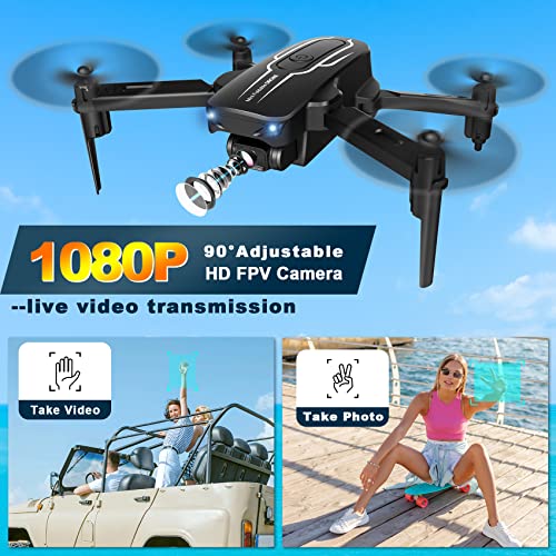 Mini Drone with Camera 1080P HD FPV 90° Adjustable Lens 2 Batteries Y5232