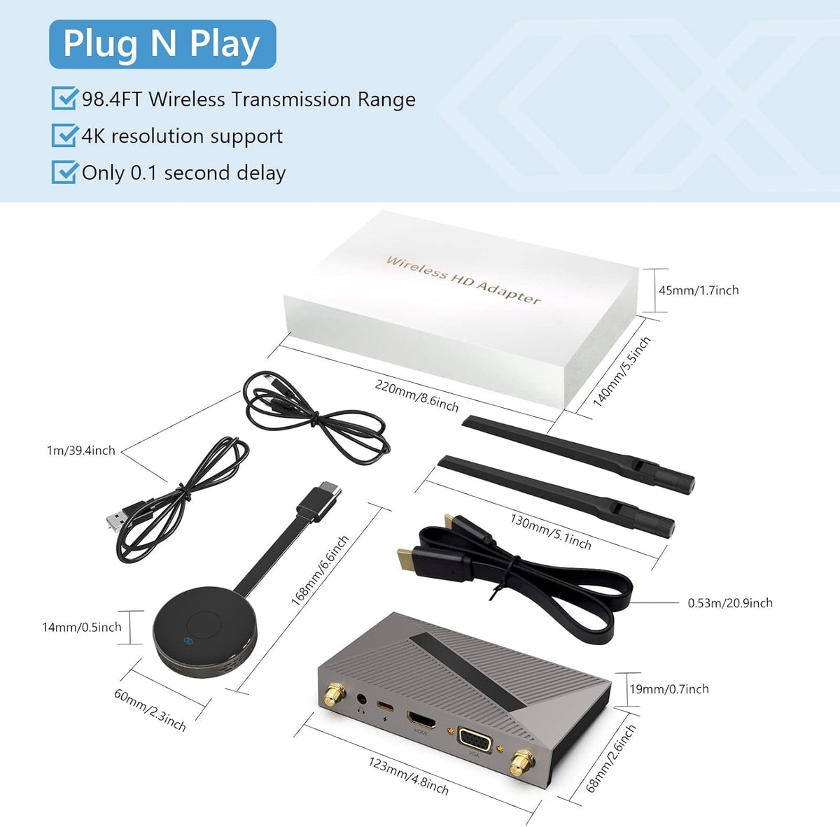 Wireless HDMI Transmitter and Receiver 4K Extender Kit S3539