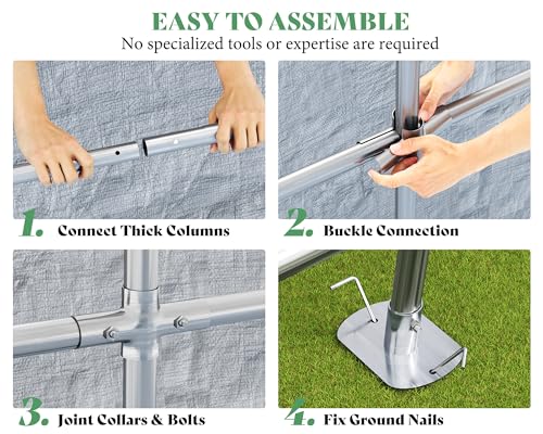 10.5x12x8 FT Heavy Duty Portable Shed Storage Shelter with 4 Waterproof Windows & Roll-up Zipper Door, Grey T980
