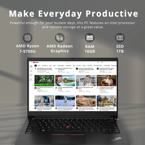 14" FHD Laptop, AMD Ryzen 7 5700U, 16GB RAM, 1TB SSD, Black Z471