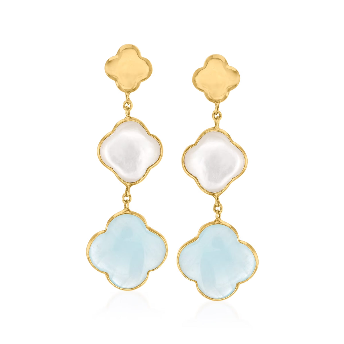 Aquamarine Clover Drop Earrings in 14kt Yellow Gold K871