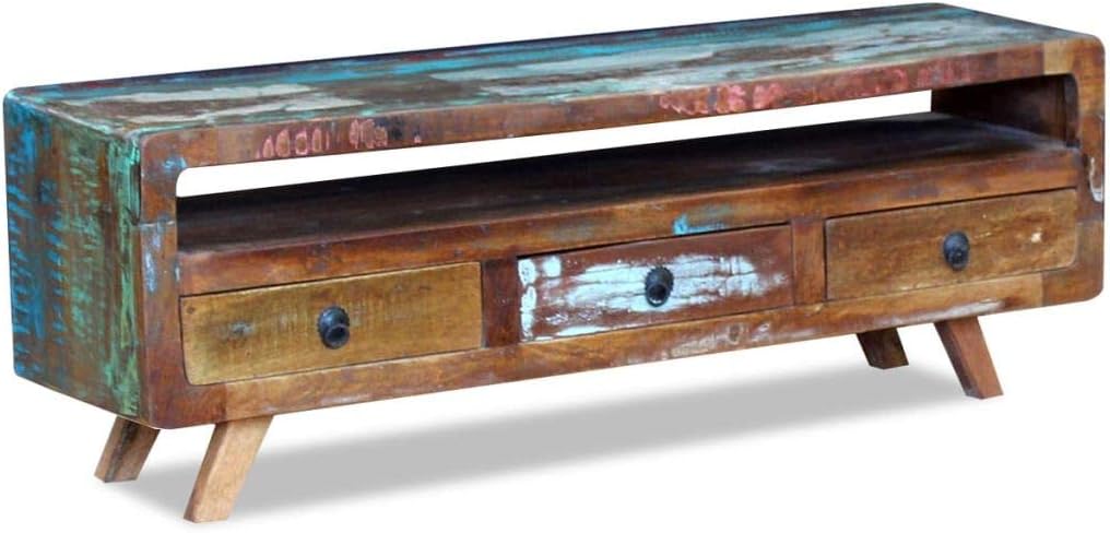 Vintage TV Stand with 3 Drawers Solid Reclaimed Wood Z860895