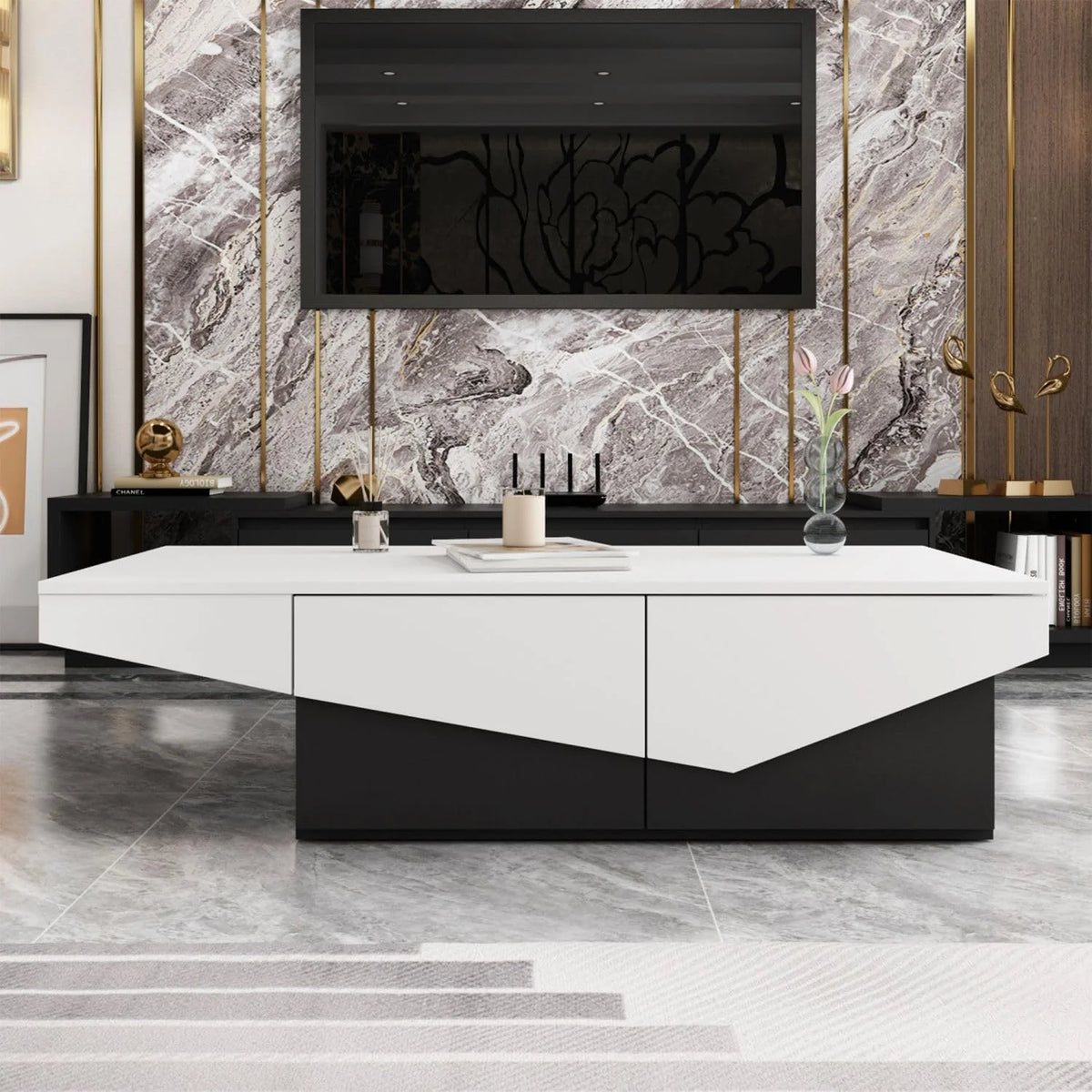 White and Black 4 Drawer Wood Coffee Table L688371