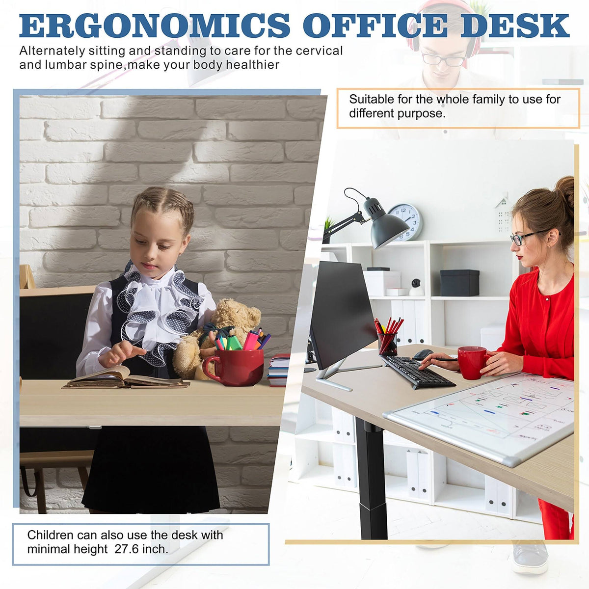 Black Height Adjustable Electric Standing Desk with Splice Board Z278903