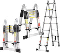 14.5FT A Frame Telescoping Ladder with Balance Bar & Wheels, 330lbs Capacity N34659