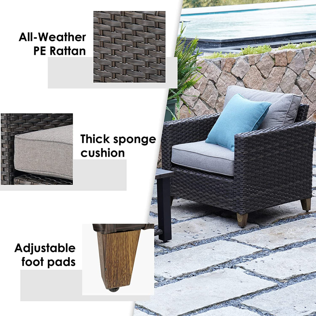 Patio Wicker Sectional Sofa with Thick Cushions and Steel Frame U899