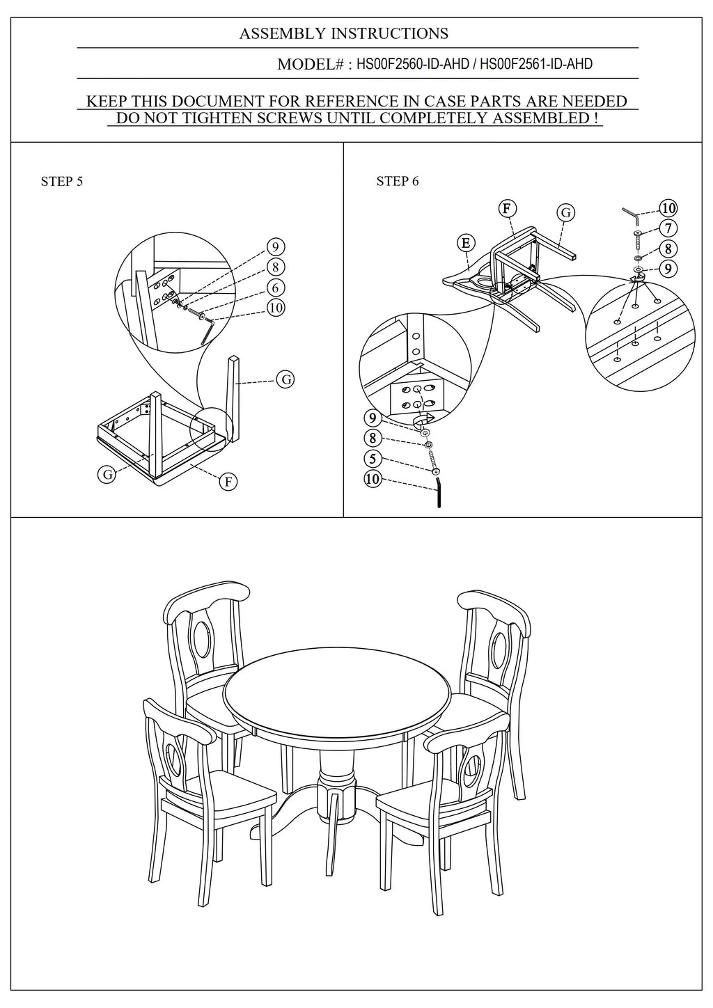 5pc Round Dining Table Set with 4 Cushion Chairs Rubberwood I646