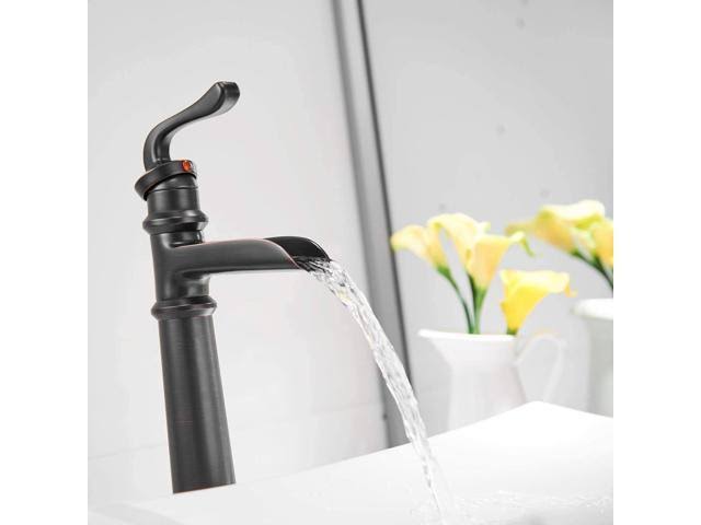 Tall Oil Rubbed Bronze Waterfall Vessel Sink Faucet with Pop Up Drain T877