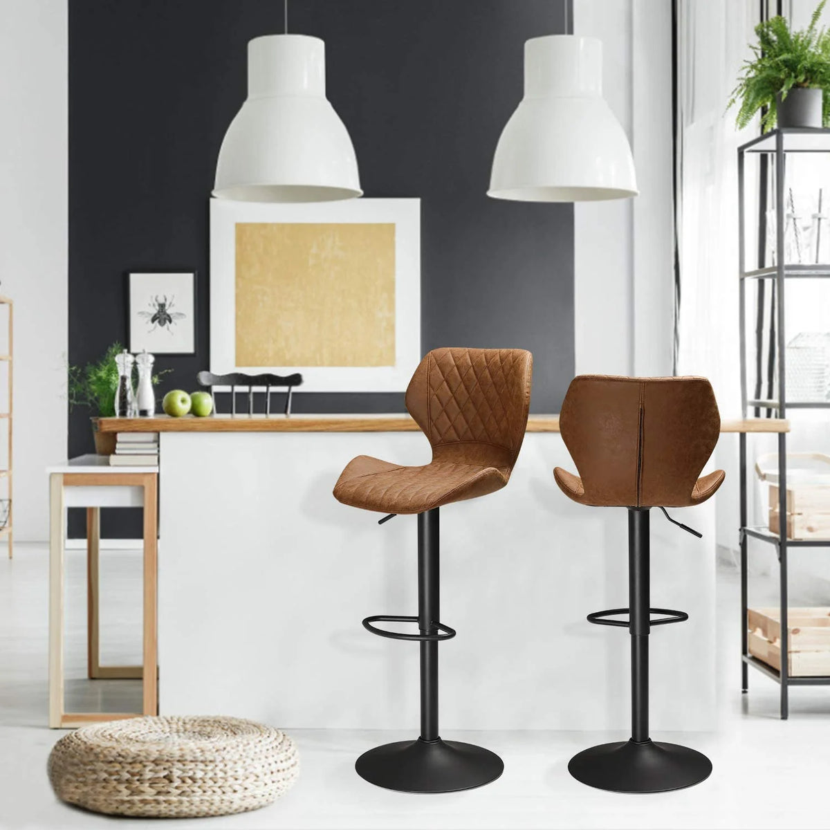 Set of 2 Adjustable PU Leather Bar Stools T274
