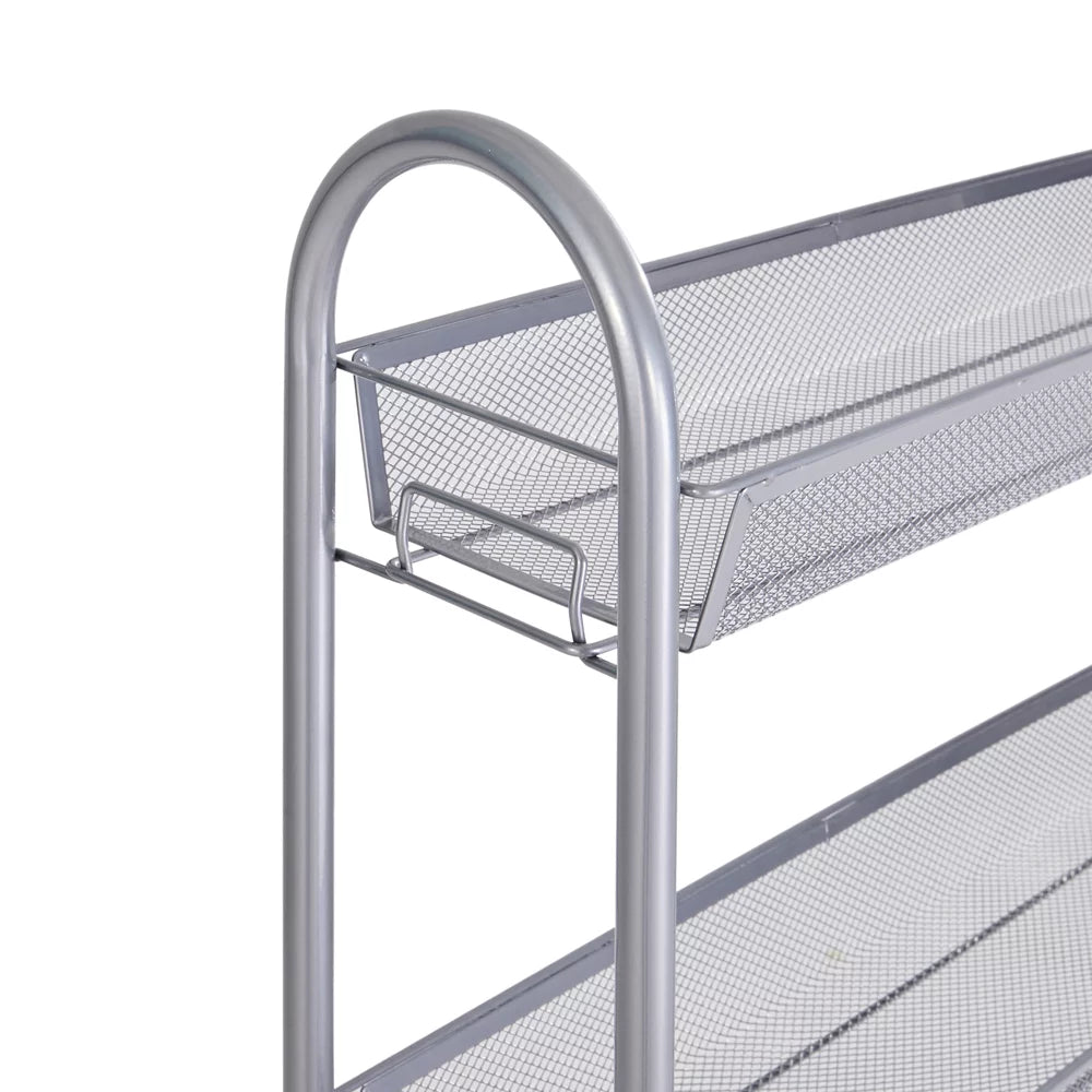 4 Tier Slim Storage Cart Mobile Shelving Unit Organizer Rolling Utility Cart Tower Rack Plastic Stainless Steel Silver X9225