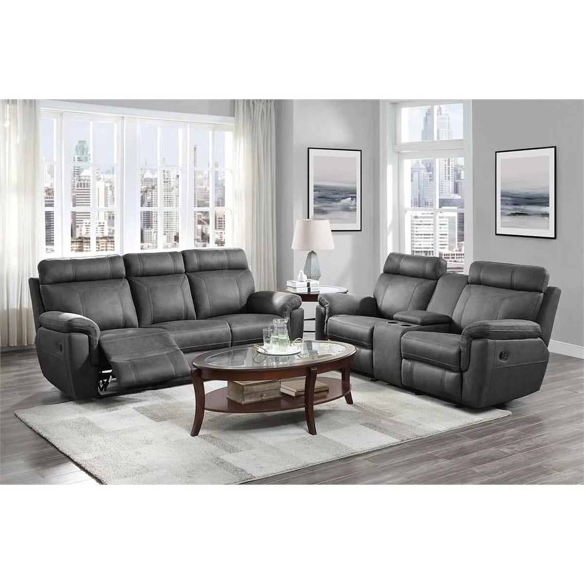 Gray Microfiber Double Glider Reclining Love Seat B265