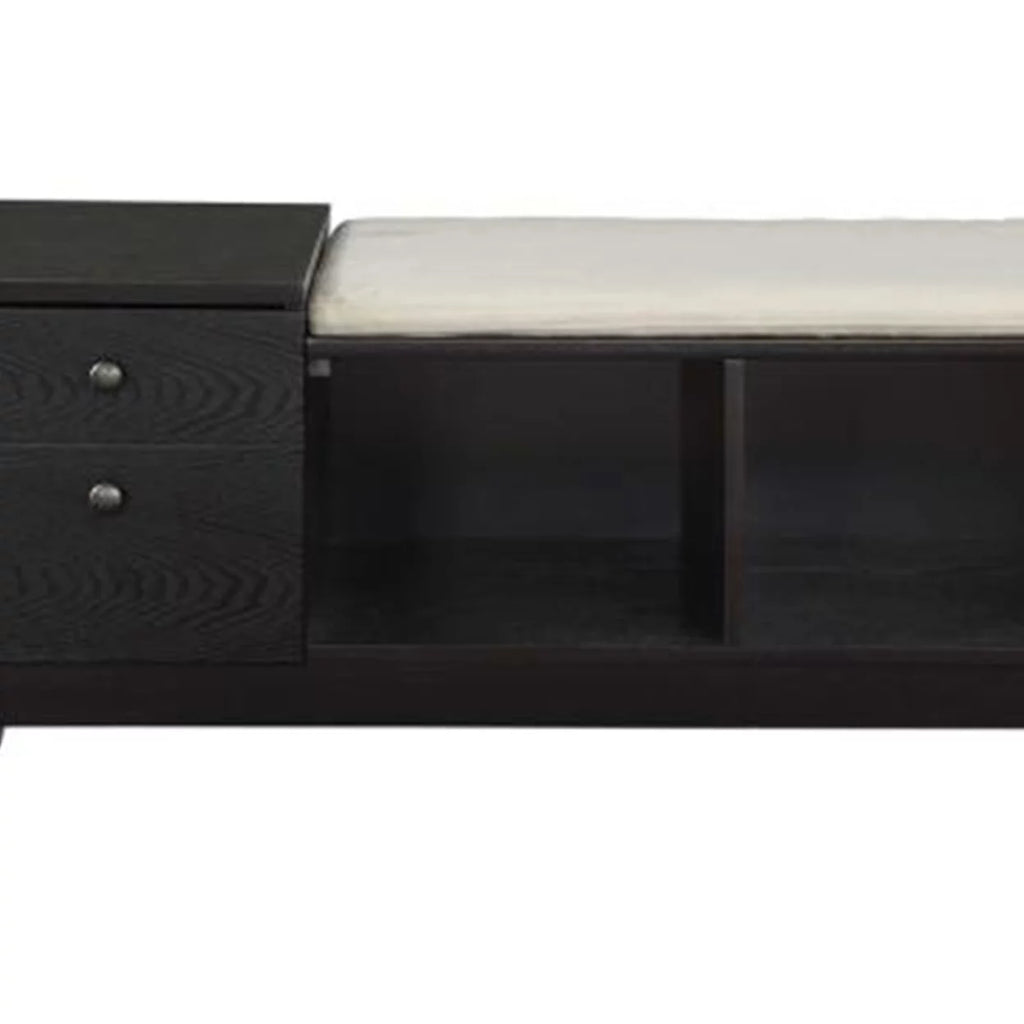 Black Wooden Storage Bench with Upholstered Seat Cushion C97369