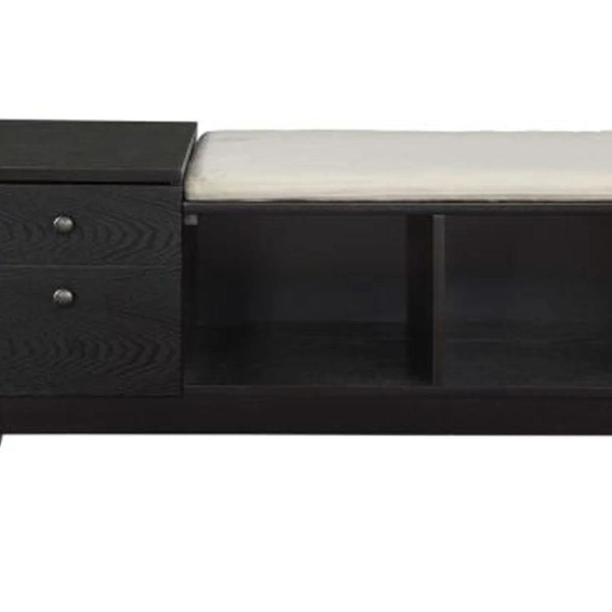 Black Wooden Storage Bench with Upholstered Seat Cushion C97369