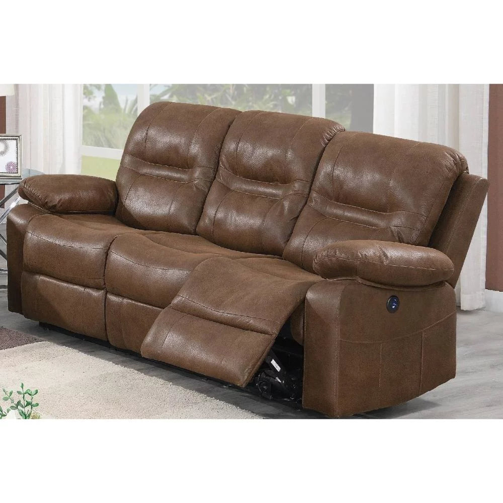Brown Leathrette Metal Pine Frame Manual Reclining Sofa E604