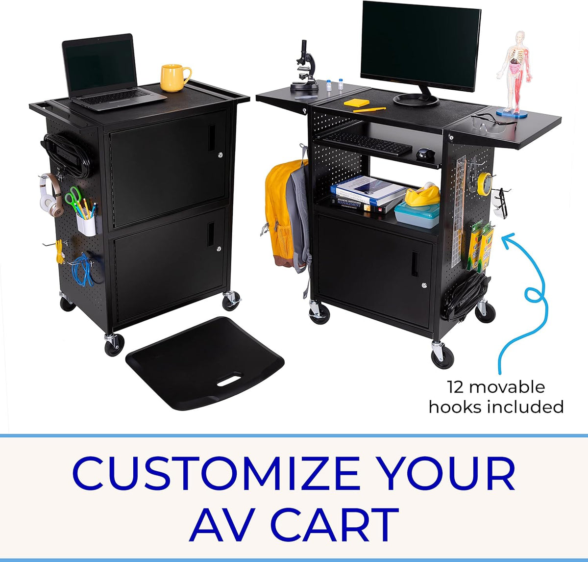 AV Cart with Pegboard Siding and 12 Hooks W18540