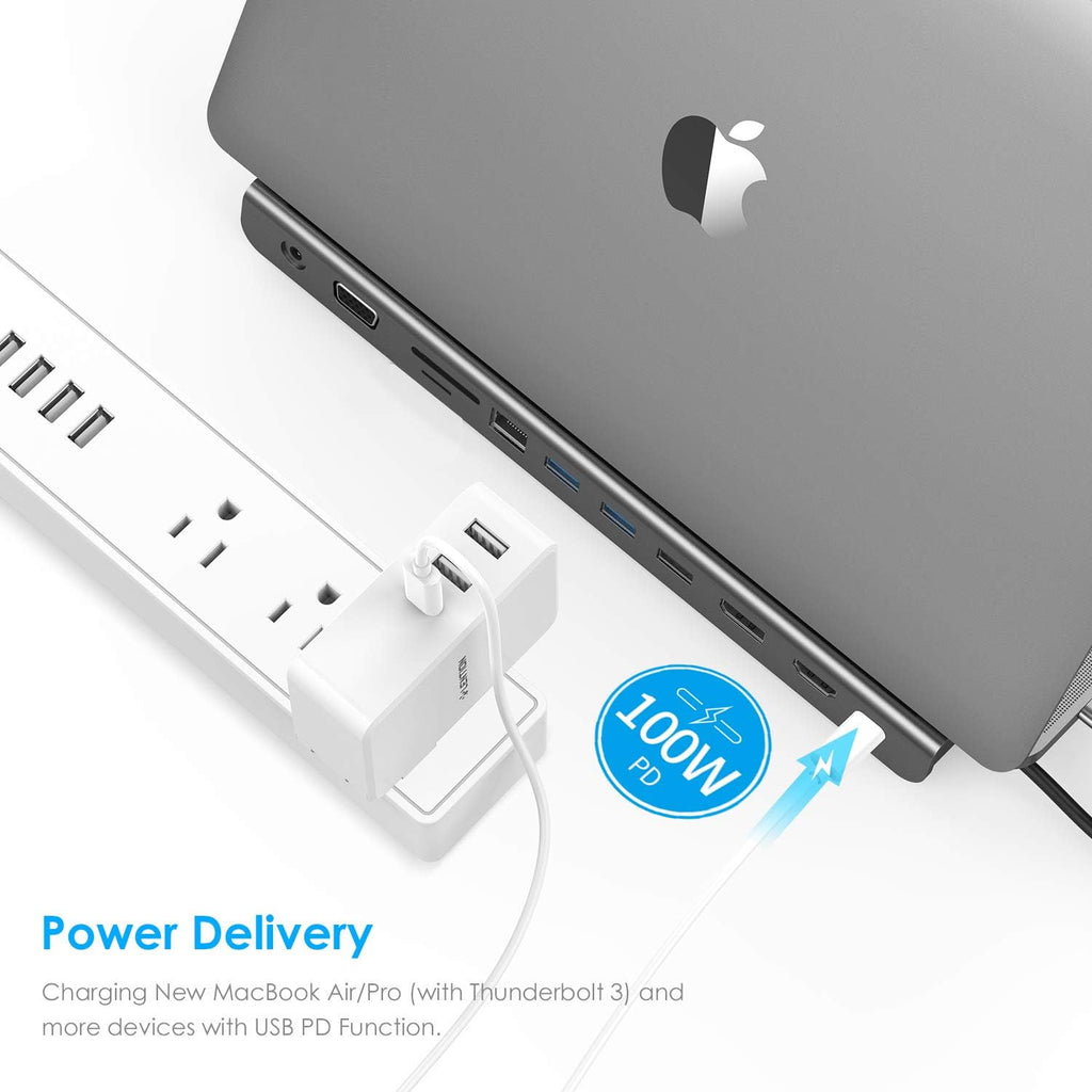 USB C Docking Station with 100W PD, 4K HDMI, DisplayPort, VGA, Ethernet, Card Reader, USB 3.0, USB 2.0, Aux Adapter Z573