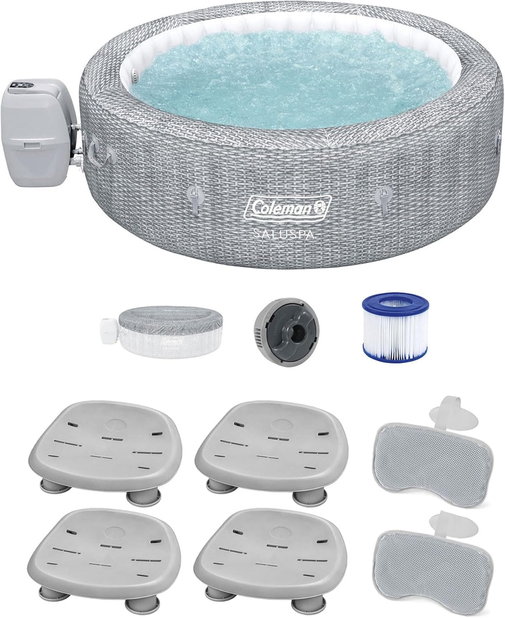 Inflatable Hot Tub with Seat and Headrest Pillows S279344