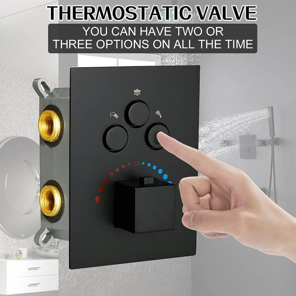 3-Way Thermostatic Shower Diverter Mixer Valve in Matte Black A396648