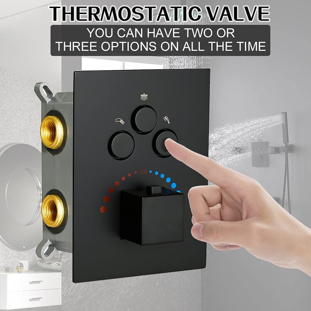 3-Way Thermostatic Shower Diverter Mixer Valve in Matte Black A396648