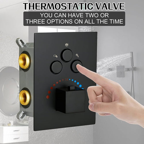 3-Way Thermostatic Shower Diverter Mixer Valve in Matte Black A396648