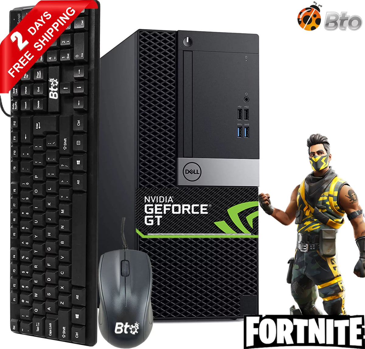 Dell Gaming Tower Desktop PC, Intel Core i5 6th Gen, 16GB DDR4 Ram, 256GB SSD + 2TB HDD, NVIDIA GT 1030 DDR5, WiFi, RGB Keyboard & Mouse, Windows 10 Pro Refurbished C6536