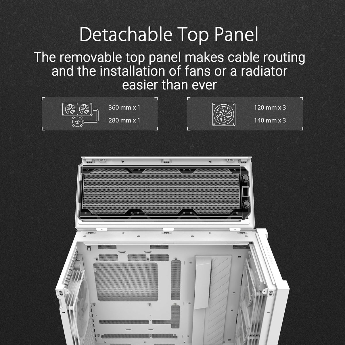 Black ATX Mid-Tower PC Case with Four 140 x 28 mm ARGB Fans and Interchangeable Tempered Glass or Mesh Side Panels C21001