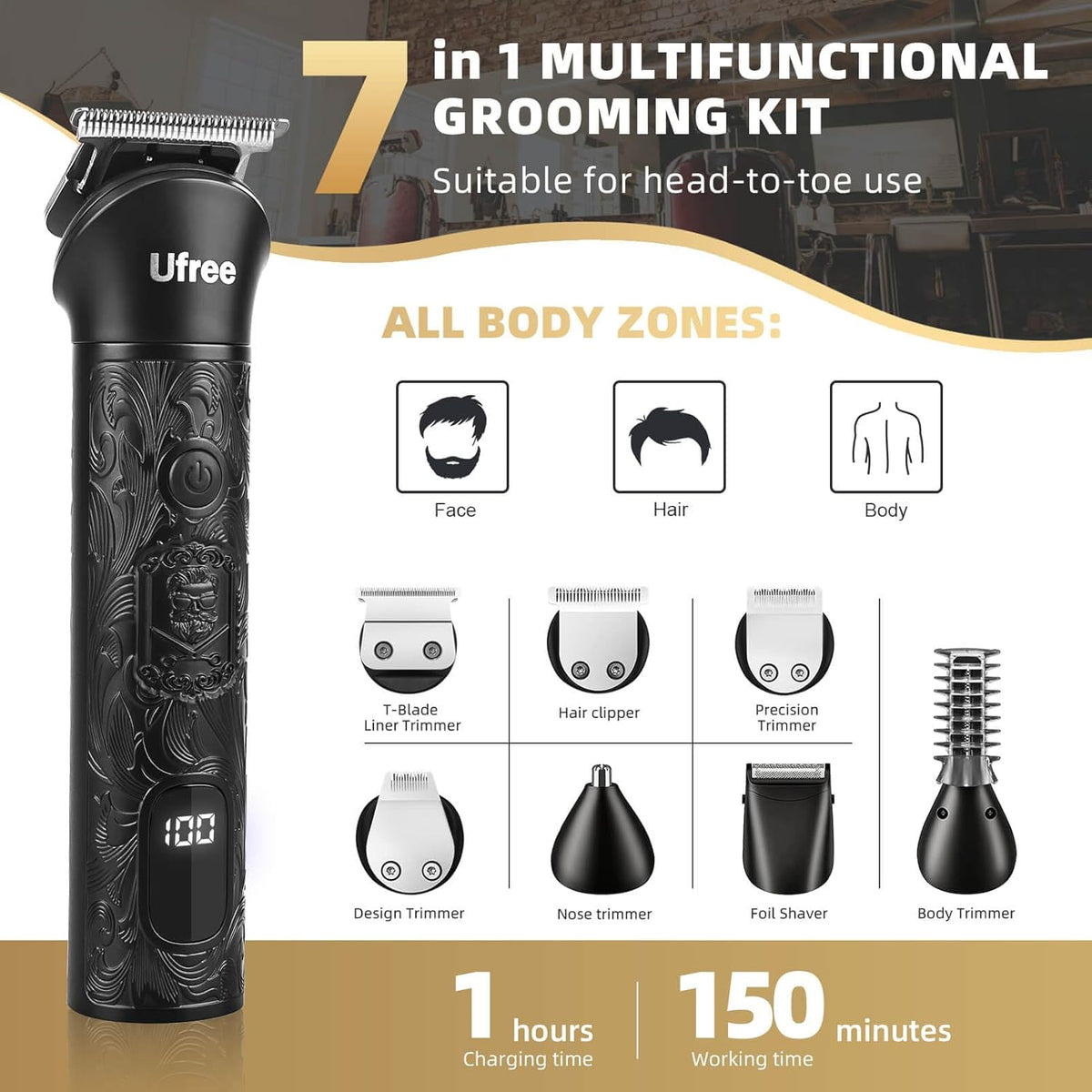 Beard Trimmer Electric Razor Cordless Hair Clippers 7 in 1 Beard Grooming Kit T326