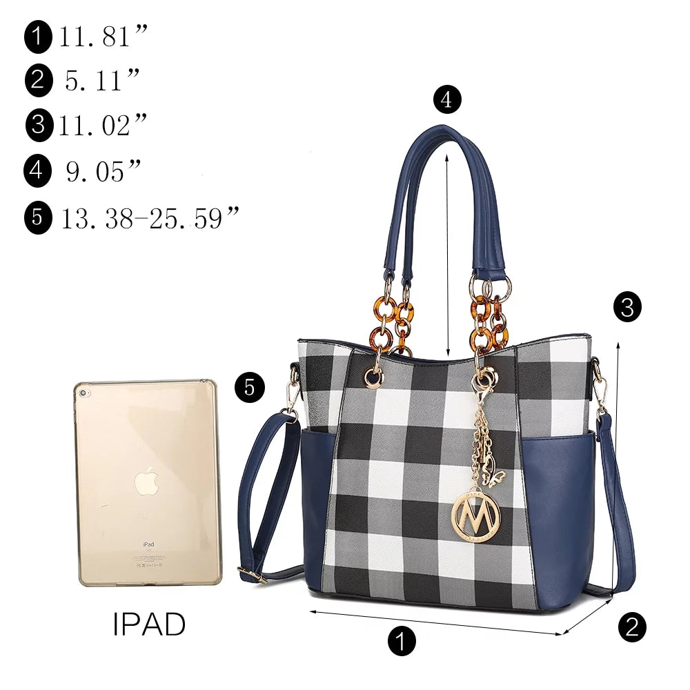 Black Checkered Shoulder Bag & Matching Wallet 2-Piece Set V625