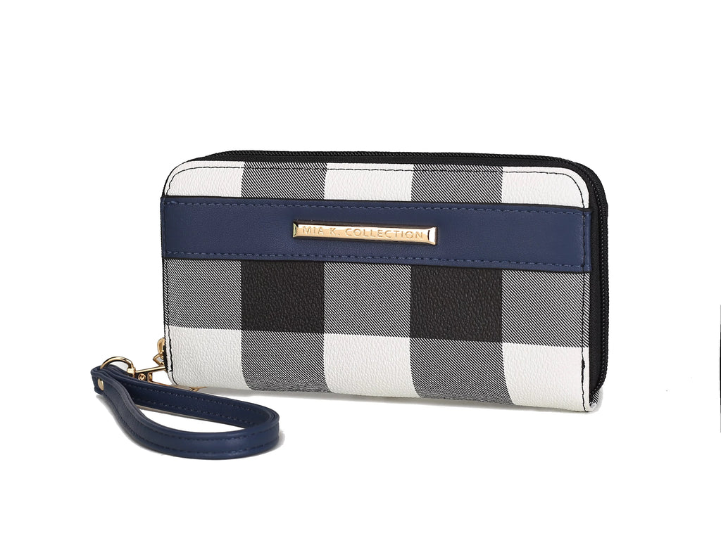 Black Checkered Shoulder Bag & Matching Wallet 2-Piece Set V625