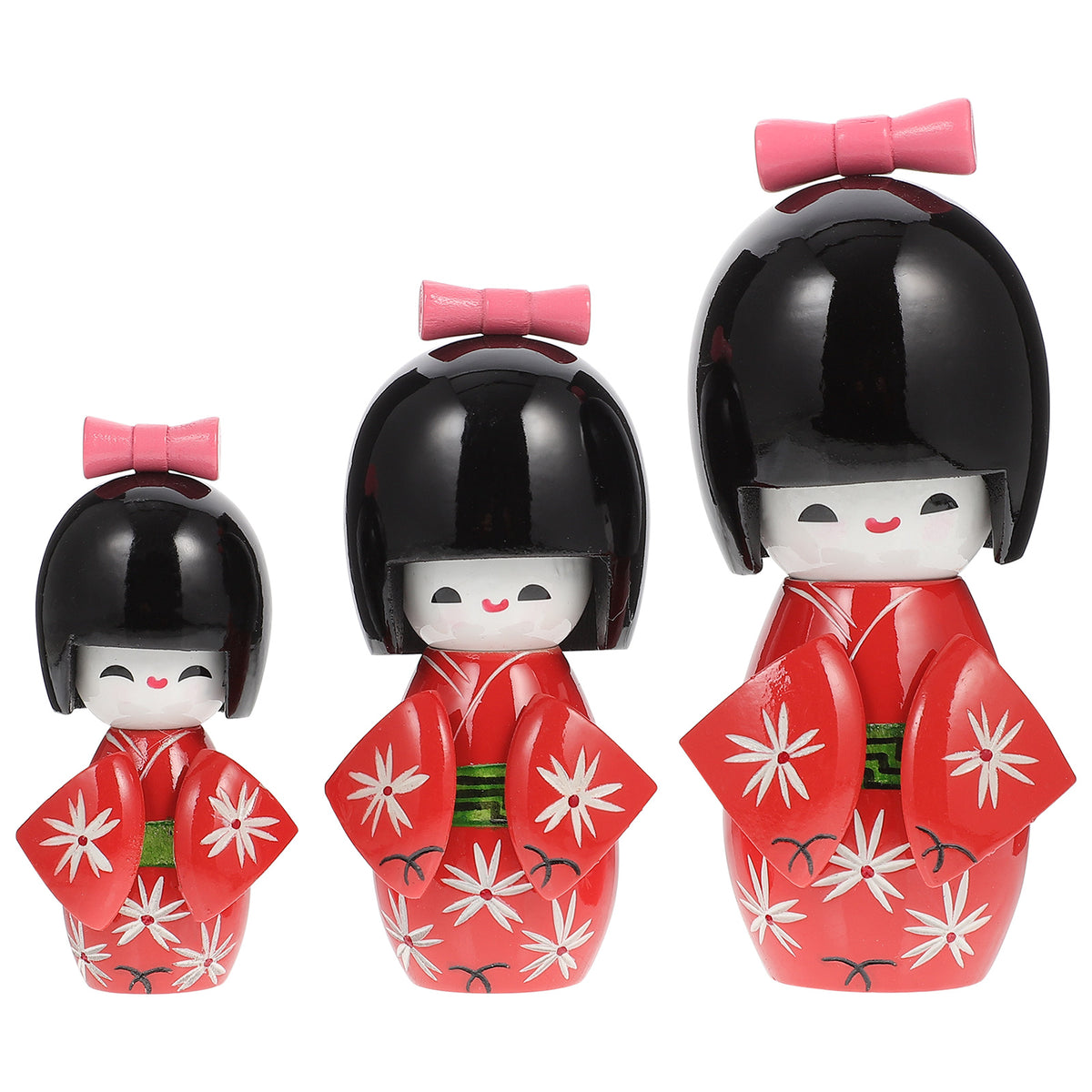 3 Pcs Wooden Japanese Ornament Figurines V134557