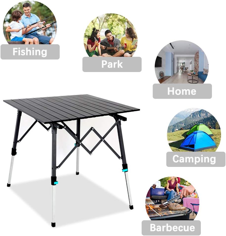 Portable Aluminum Folding Camping Table with Carry Bag (Black) J22759