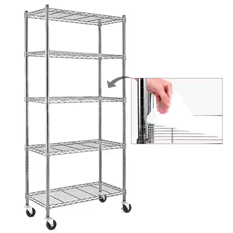 5-Tier Rolling Metal Wire Storage Shelving Unit G595406