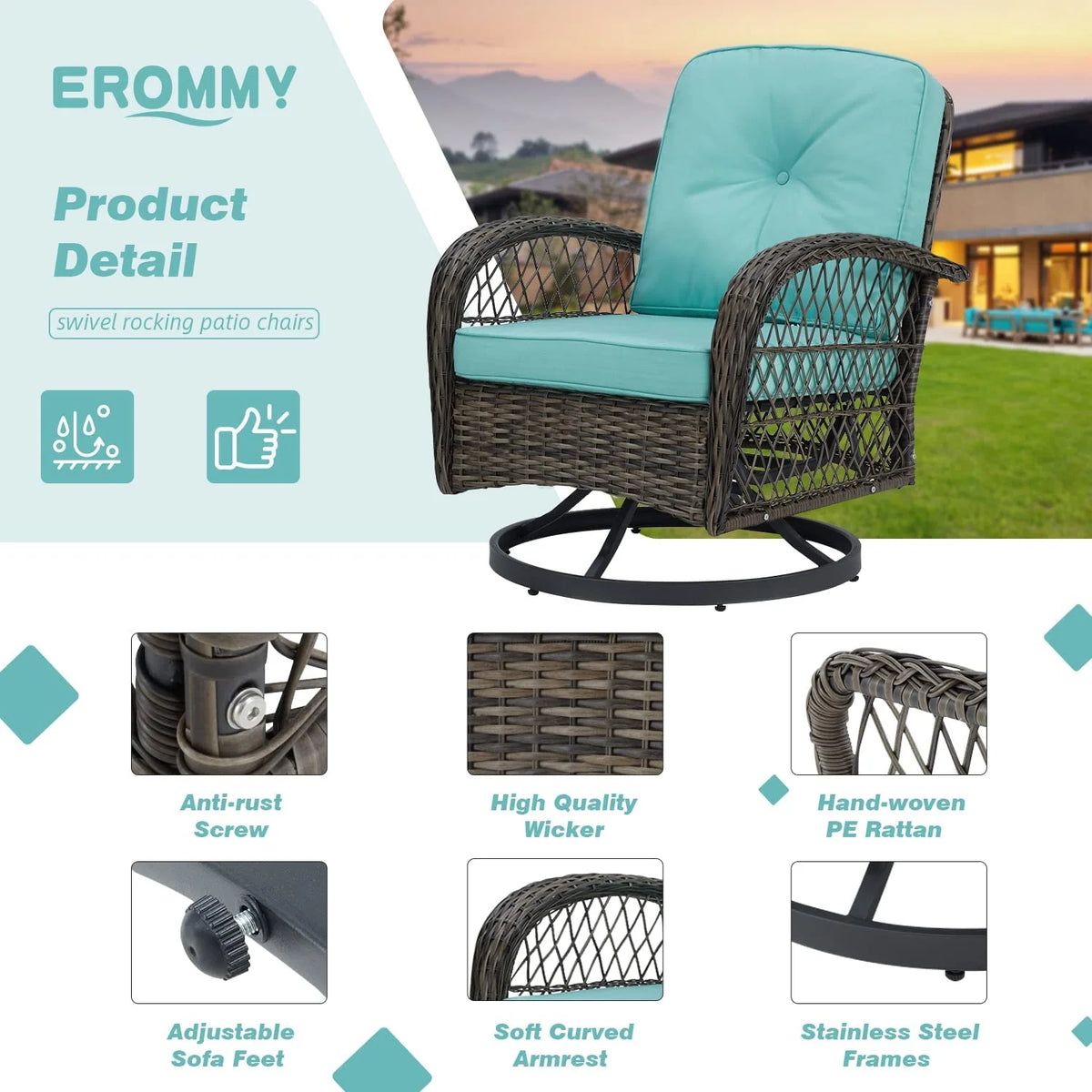 Outdoor Swivel Glider Wicker Patio Bistro Set with Cushions and Glass Table X29221