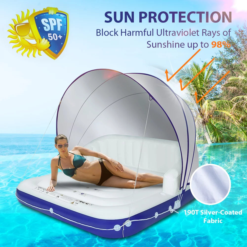 Inflatable Pool Float 2-3 Person with Canopy and Cup Holder L899091