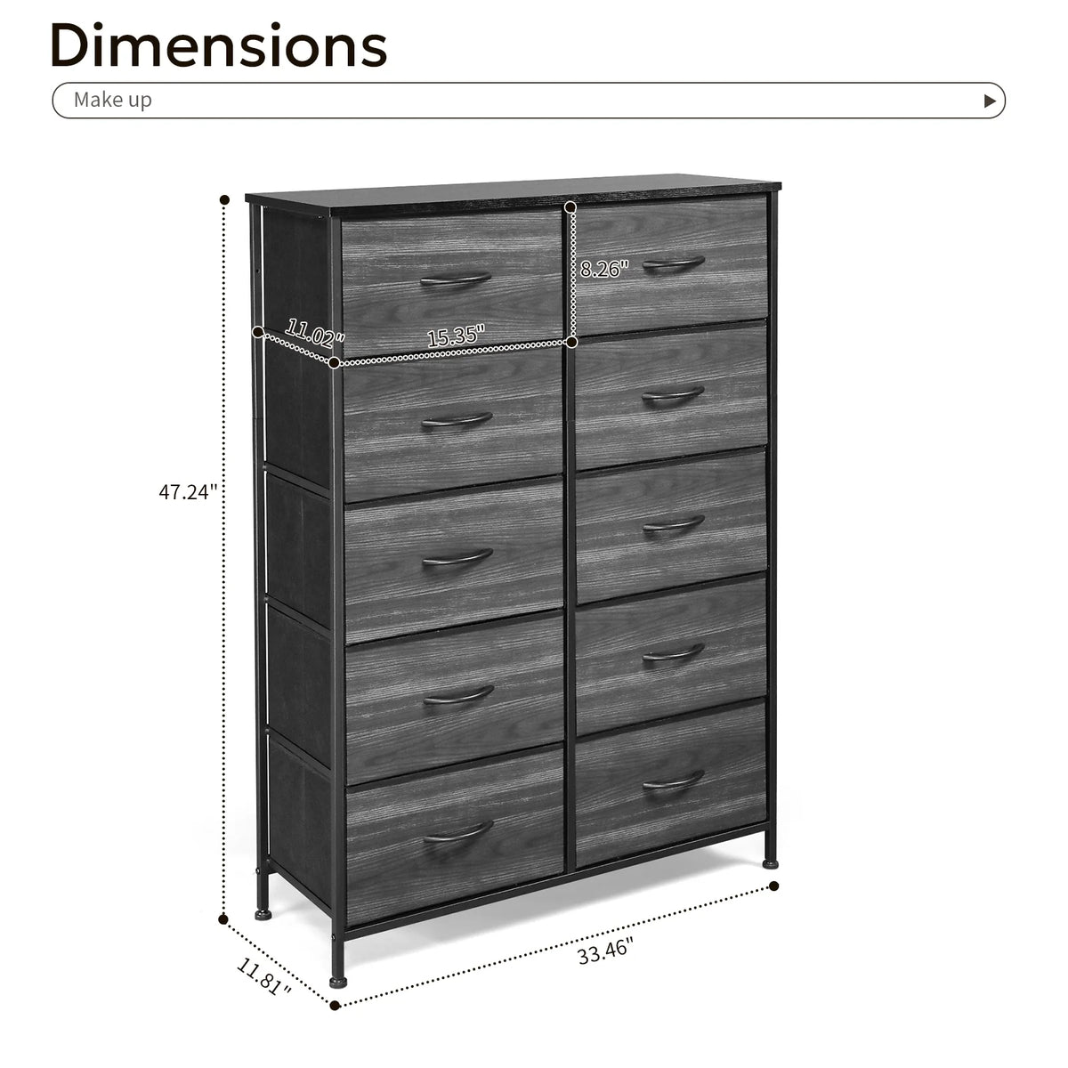 Wide 5 Drawer Dresser with Wood Top K503846