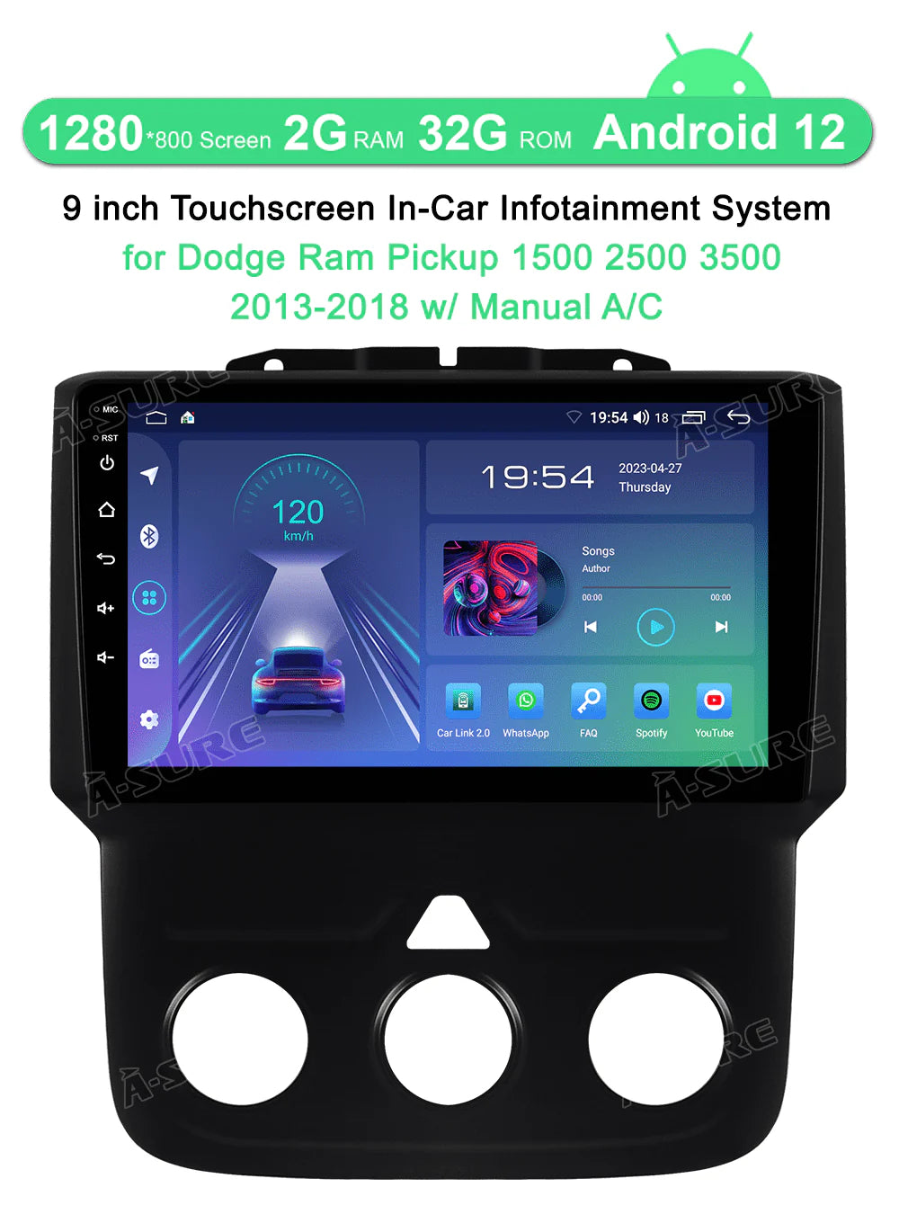 Android 12 Car Stereo Radio with Manual A/C U2153