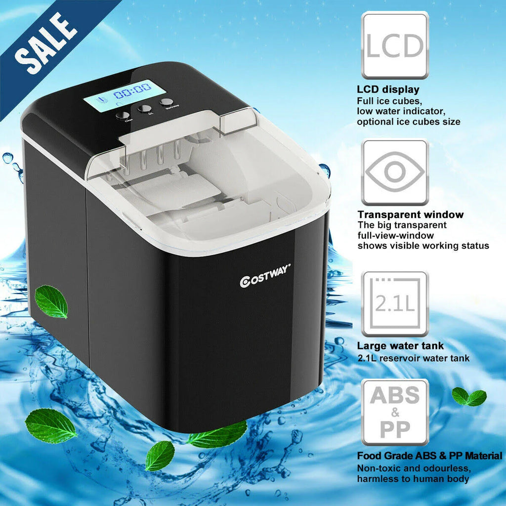 Black Countertop LCD Display Ice Maker with Ice Scoop B3699