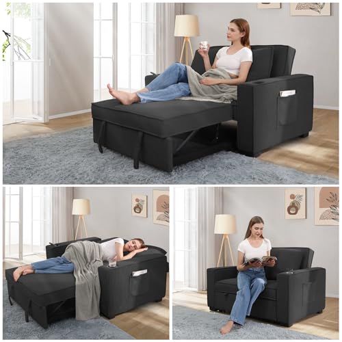 Black Corduroy Convertible Sofa Bed Q46209