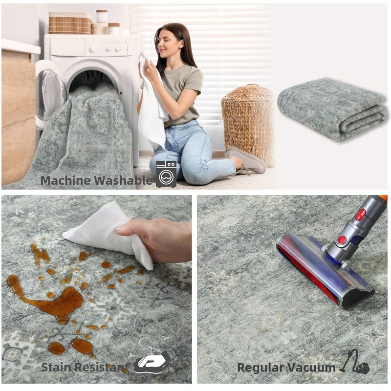 5'x7' Floral Vintage Low Pile Faux Wool Area Rug Y1905