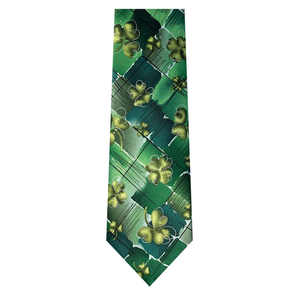 Green Shamrocks Clovers Black Diamond Irish Plant Person Art Extra Long Neck Tie A513683