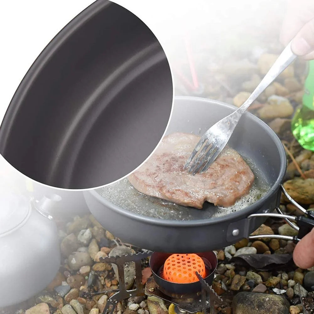 Camping Hiking Cookware Set, Portable Picnic Cookware Kit, Alumina Pot Frying Pan Set P27808