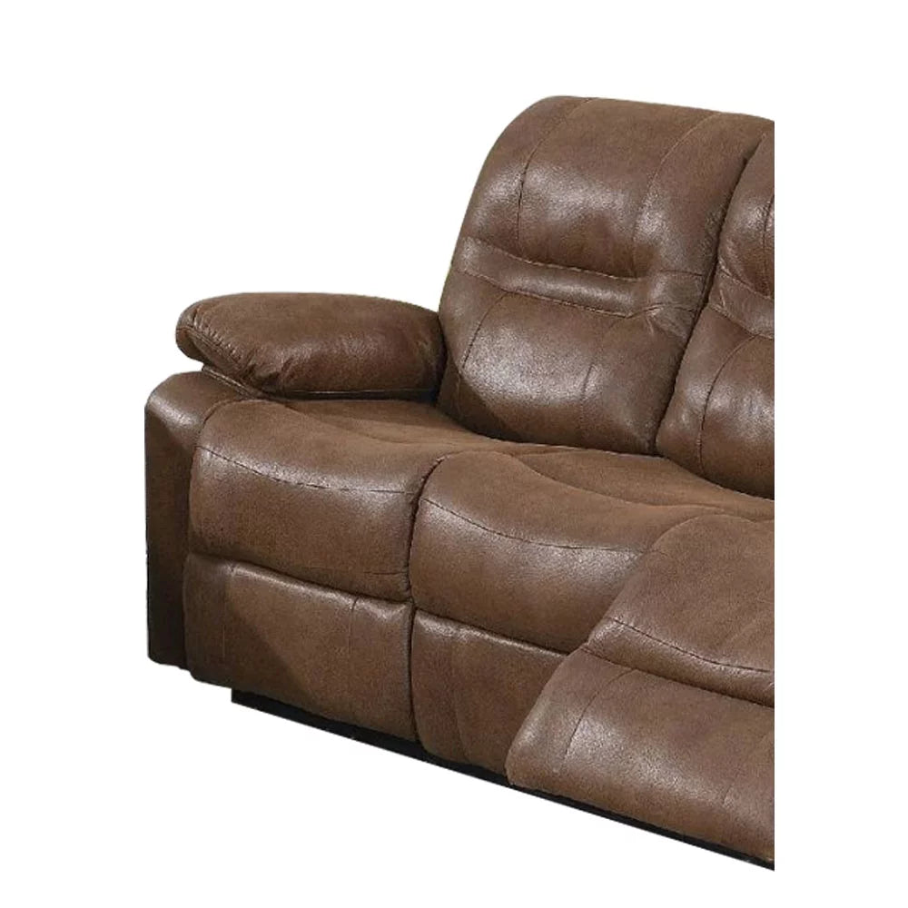 Brown Leathrette Metal Pine Frame Manual Reclining Sofa E604