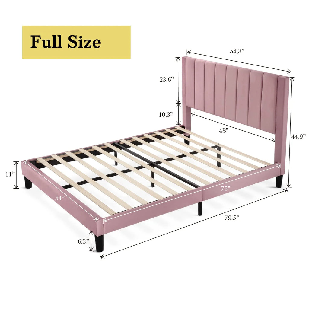Full Size Platform Bed Frame with Velvet Headboard Q643501