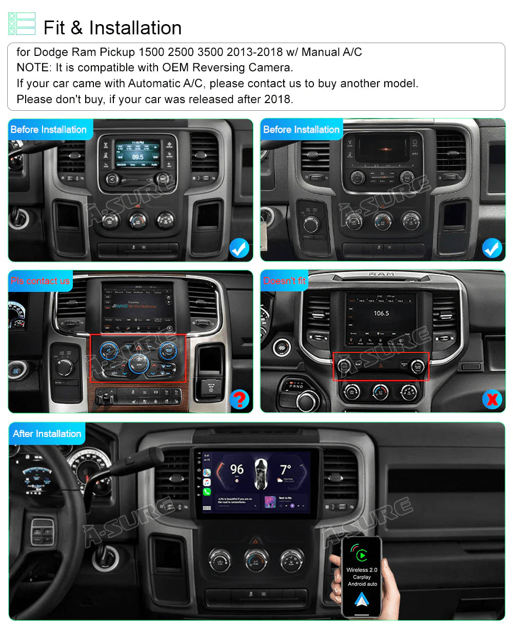 Android 12 Car Stereo Radio with Manual A/C U2153